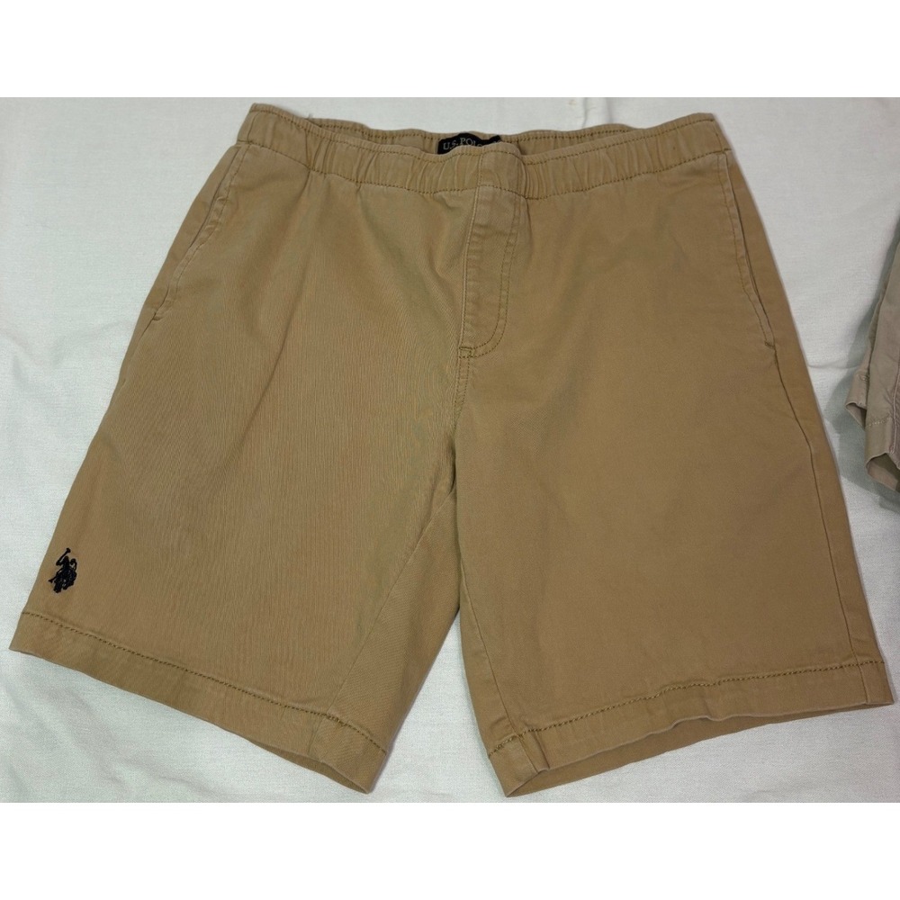 US Polo Assn Mens Khaki‎ Chino Stretch Shorts Elastic Waist Drawstring Size S